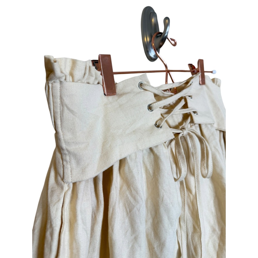 SHEIN Curve Beige Cotton Linen Lace Up Paperbag Waist Wide Leg Pants 2XL - Picture 7 of 8